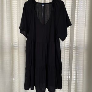 Old Navy Black Sun Tiered V Neck Dress